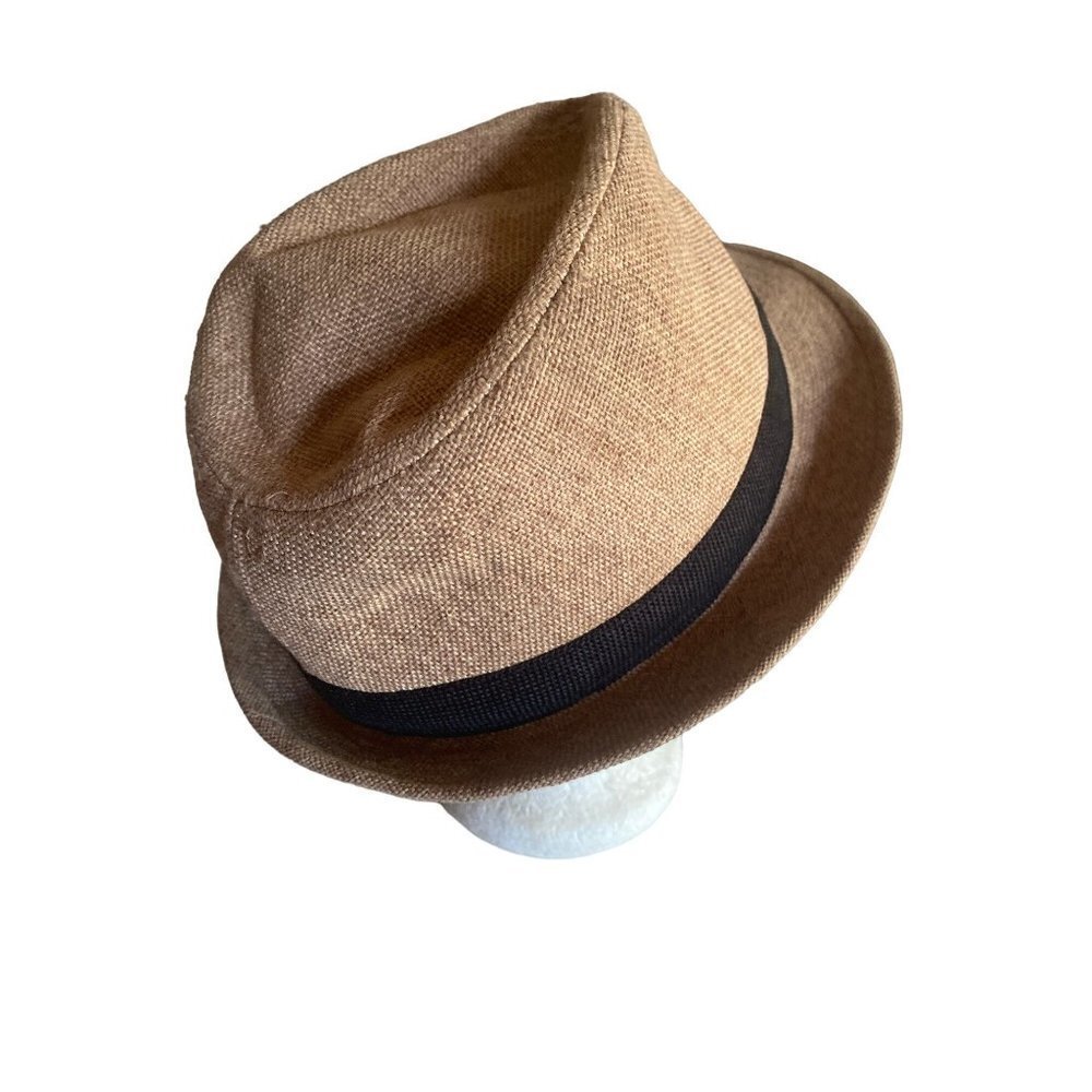 Brown Burlap Fedora Black Band One Size - Picture 3 of 6